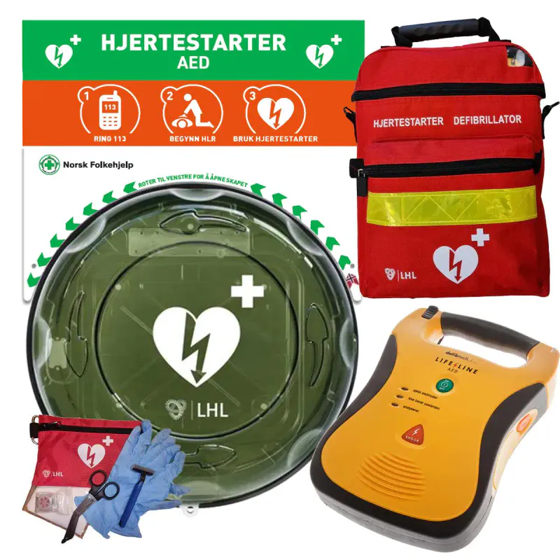 Komplett pakke utendørs - 5år Lifeline AED hjertestarter NF